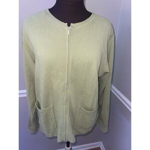Eileen Fisher Lime Green Zip Up Cardigan Shirt Womens‎ M Pockets